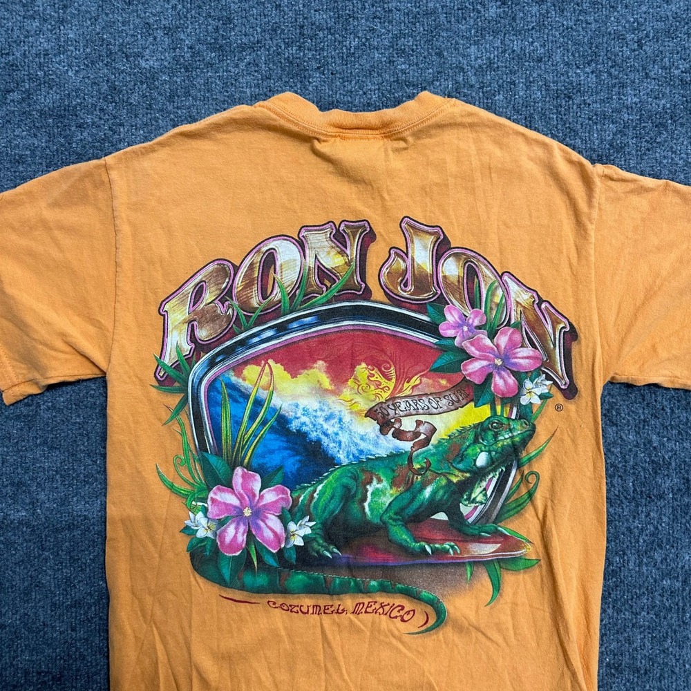 Ron Jon T-Shirt Mens Size S Orange Cozumel Mexico Iguana Graphic Surf Shop